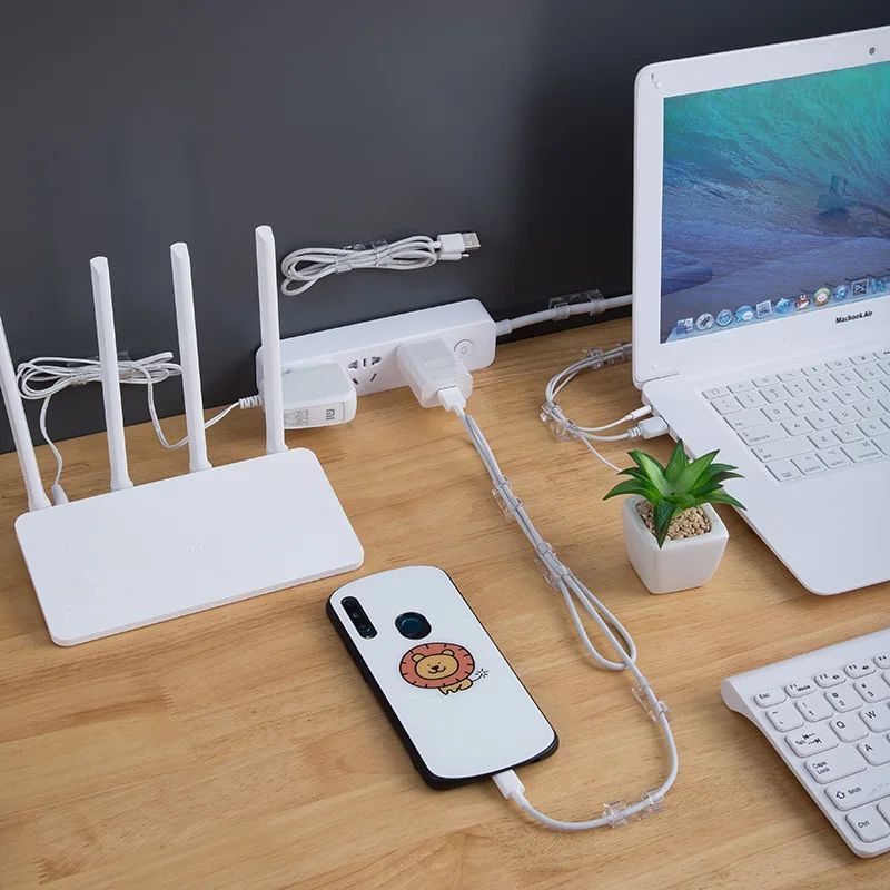 16/20Pcs Cable Organizer Clips Cable Management Cable Organizer Cord Holder USB Charging Data Line Bobbin Winder Cable Protector