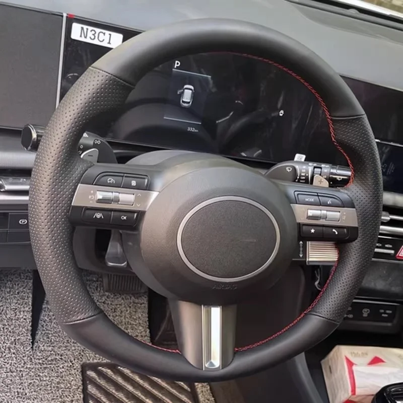 

Car Accessories Kona Tucson 2023-2025 Genuine Leather Braid Car Steering Wheel Cover For Hyundai Sonata 2023 2024 2025