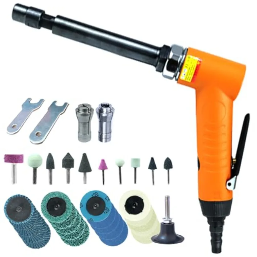 

1/4" Pneumatic Angle Die Grinder ToolProfessional for Detailing Grinding Deburring and Polishing with 1/4 1/8 in Collets 17pc 2