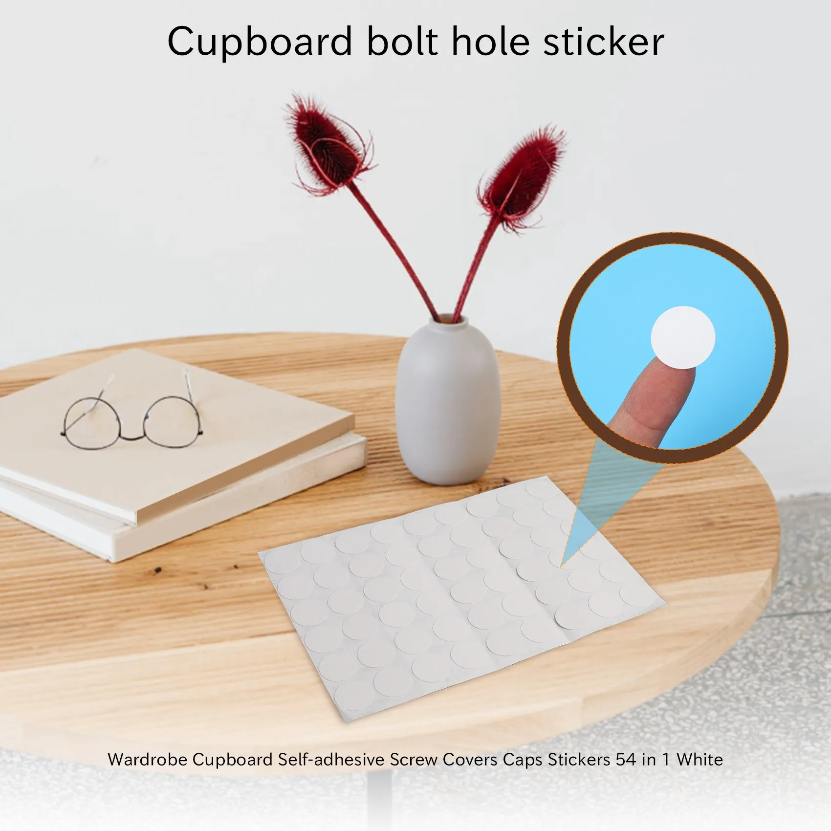 ABLK Wardrobe Cupboard Self-adhesive Screw Covers Caps Stickers 54 in 1 White