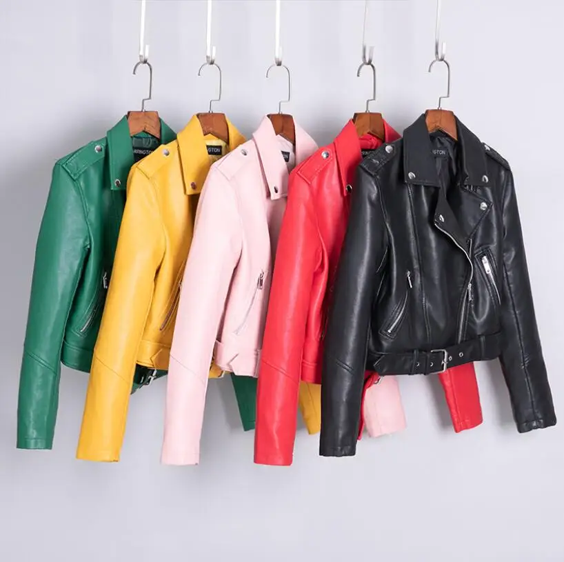 New Arrival brand Winter Autumn Green Motorcycle leather jackets Pink leather jacket women leather coat slim PU jacket Leather