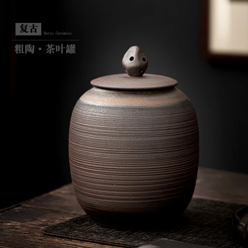 

Imitation Firewood Burning Ceramic Tea Jar Large Storage Jar Retro Stoneware Sealed Jar Tea Container Tea Pu'er Tea Pot Porcelai