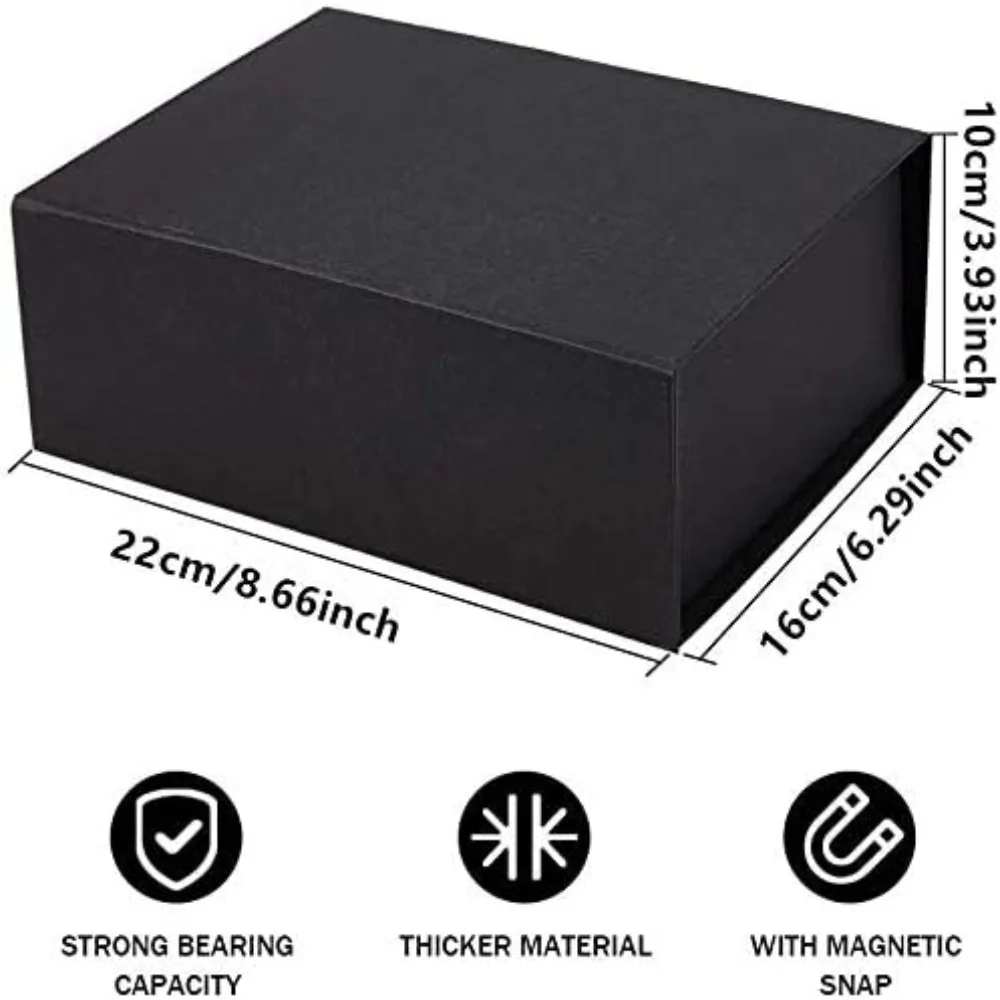 2pcs 2 Packs 8.5x6.3x4 Inches Hard Gift Box with Magnetic Closure Black Collapsible Gift Box for Birthday Party Halloween