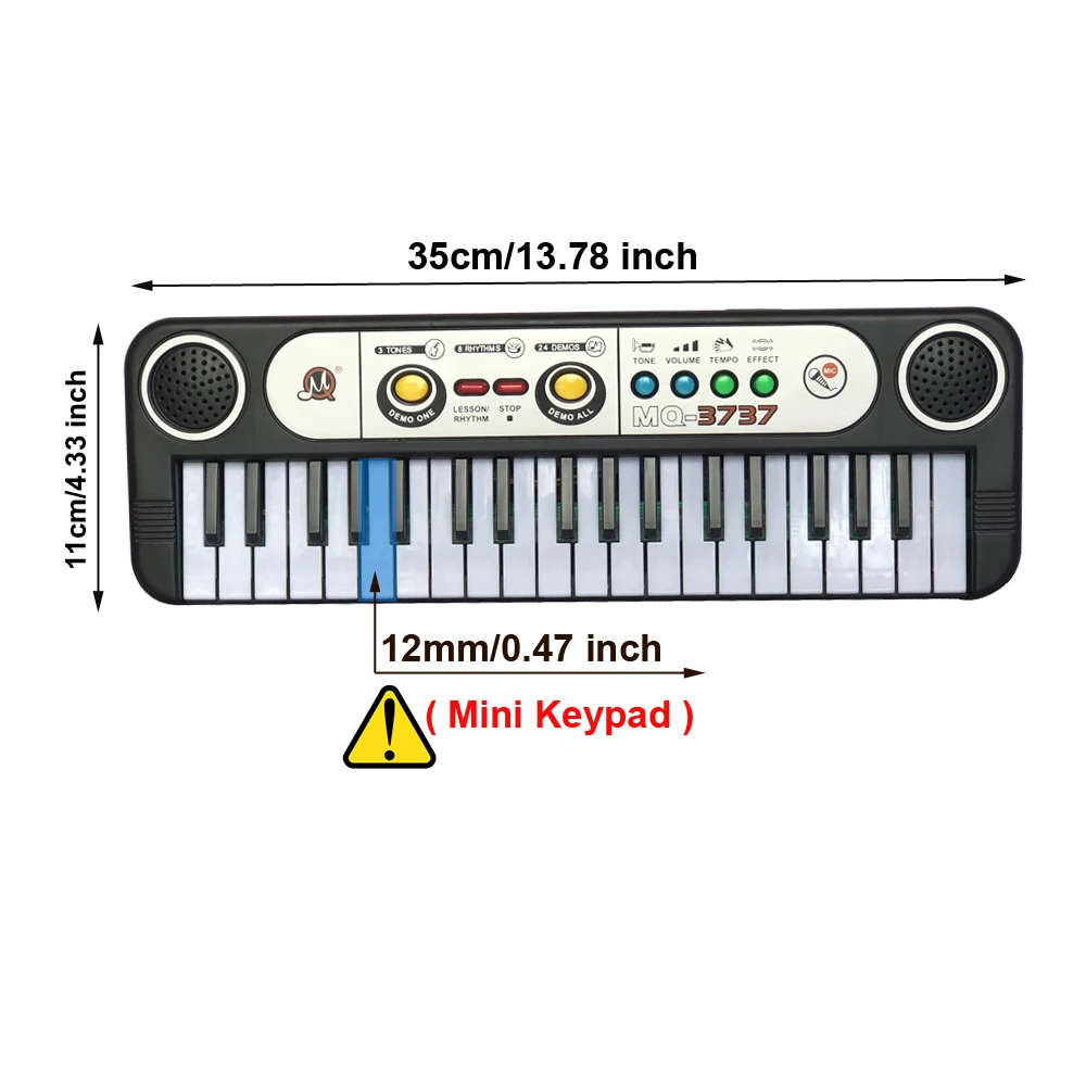 Mini órgão eletrônico com microfone para crianças, 37 teclas, teclado musical, piano digital, brinquedos para crianças