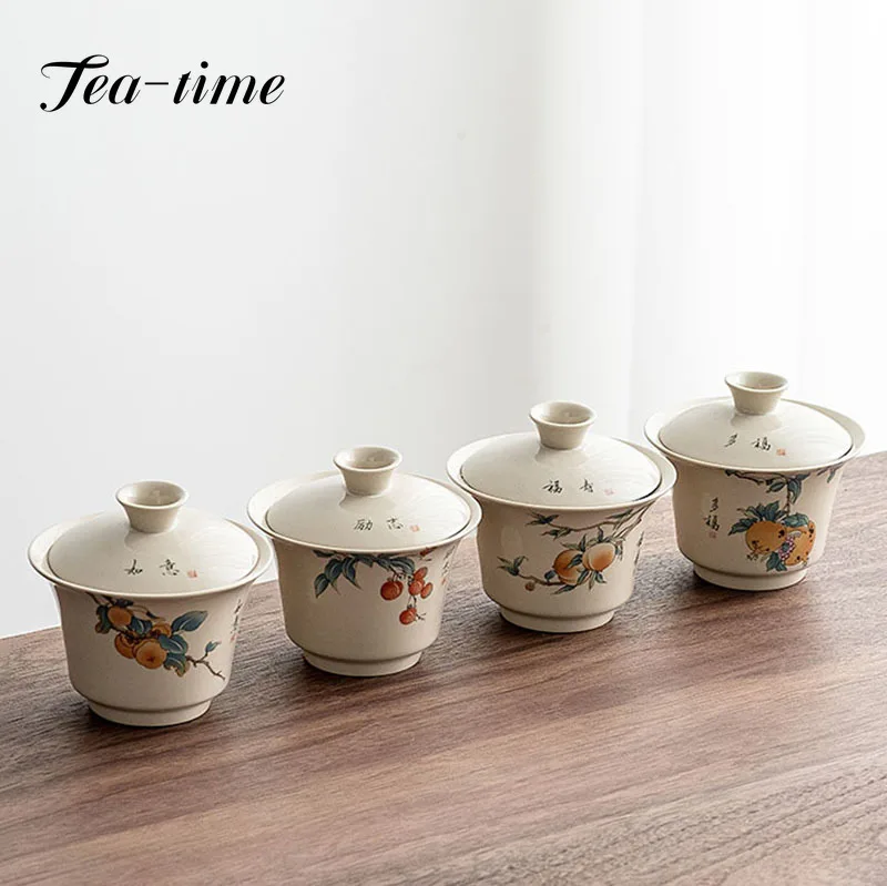 Retro Plant Ash Tea Cups Ceramic Portable Bag Teapot Outdoor Travel Gaiwan Tea Cups of Tea Ceremony Kung Fu Tea Set Teaware Set