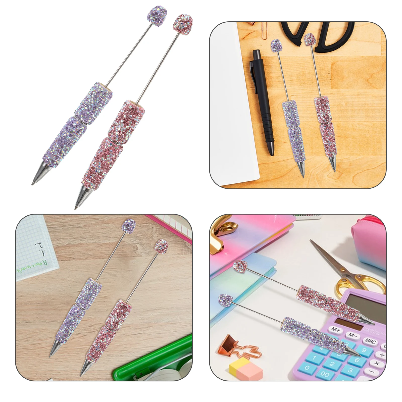 

2 Pcs Diamond Ballpoint Pen Beaded Beadable Pens Bulk Pencils Refills Beautiful for Women Beads