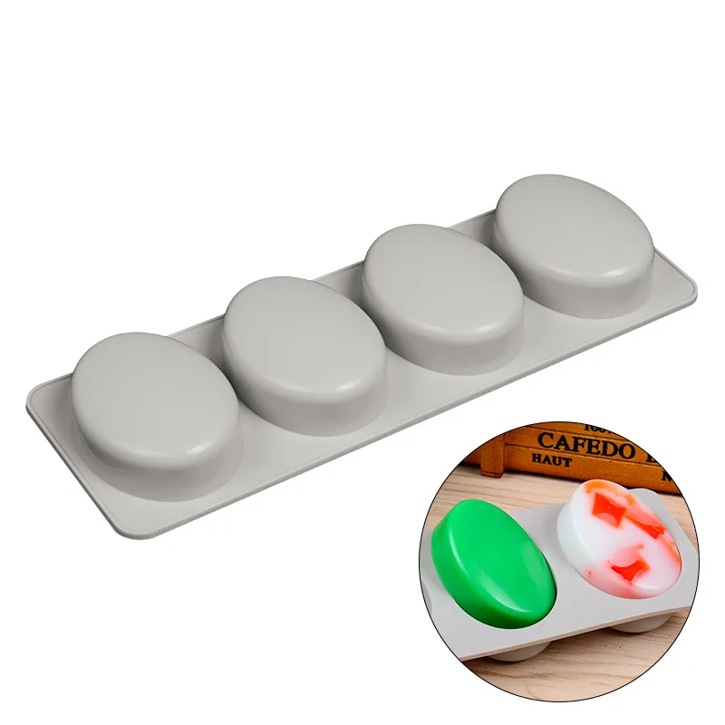 4 Cavity Oval Silicone Cake Mold for Candle Ice Cube Bread Chocolate Dessert Fondant Handmade Soap Bakeware Pan Decorating Tools