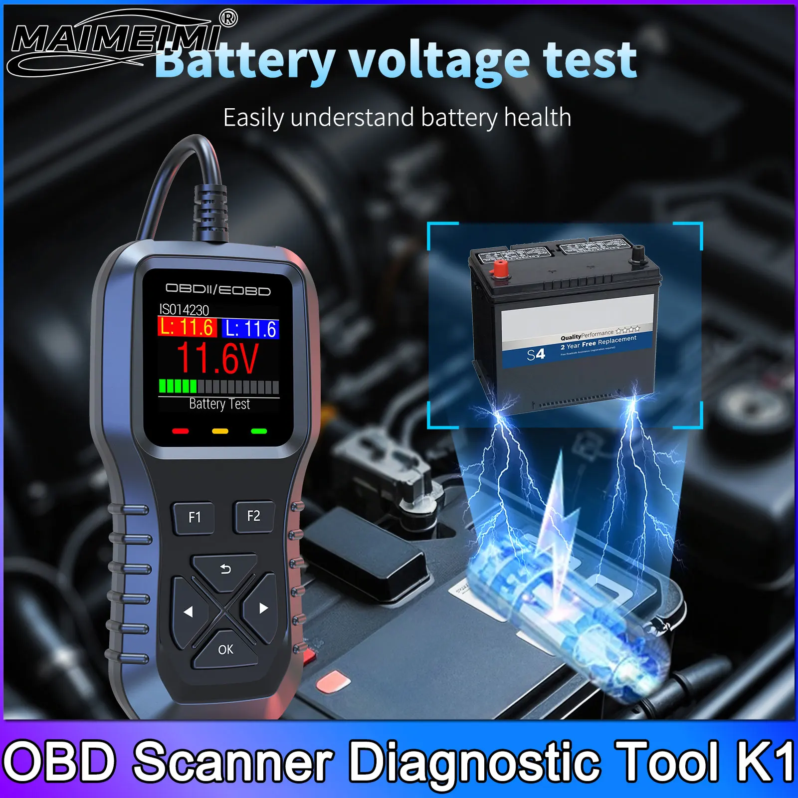

Car OBD2 Scanner Diagnostic Tool K1 Code Reader Car Voltage Tester Engine Fault Code Scanner Oxygen Sensor Test Charging Tester