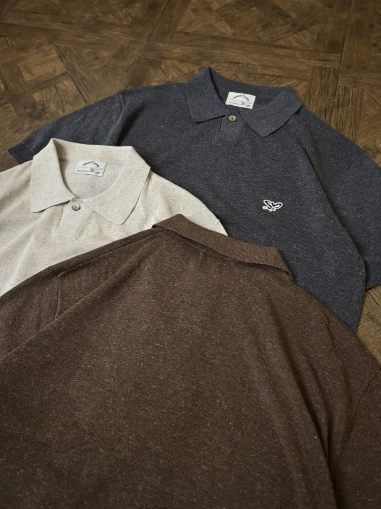 

Vintage American Knitted Thick Needle Lapel Embroidery One Button Polo Shirt