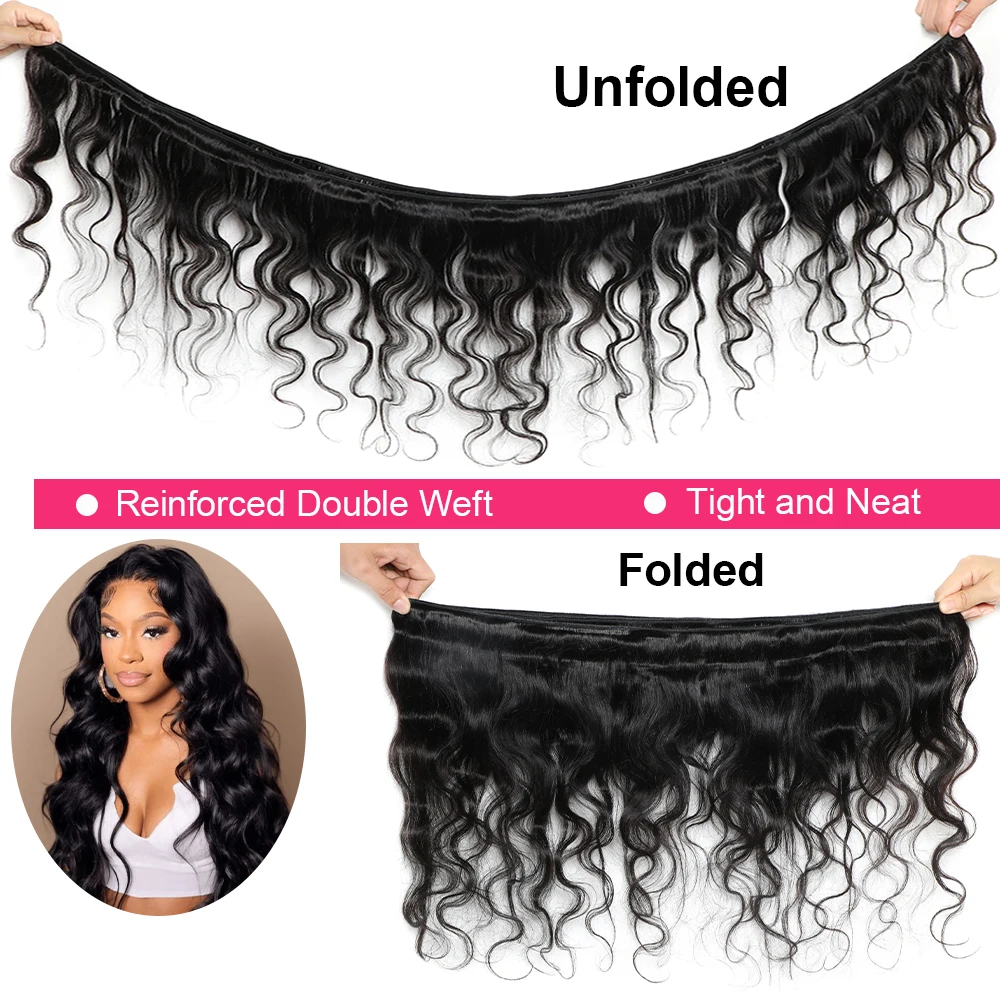 Megeen capelli brasiliani 30 pollici Remy estensioni dei capelli umani onda del corpo 1/3/4 fasci di capelli doppia trama tessuto capelli per le donne 1b nero