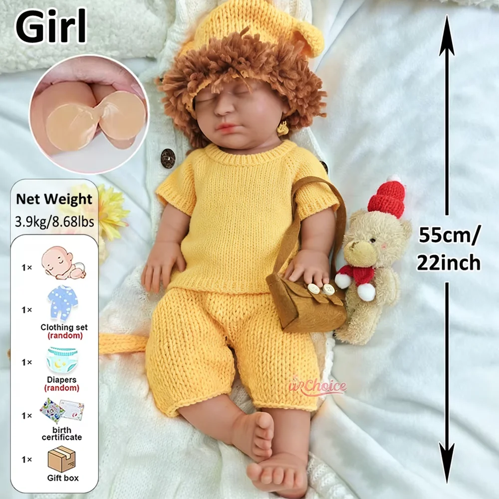 リアルな22インチフルシリコンリボーンドール、子供へのプレゼント、眠っている新生児の女の子、教育用小道具、コレクターのディスプレイ用