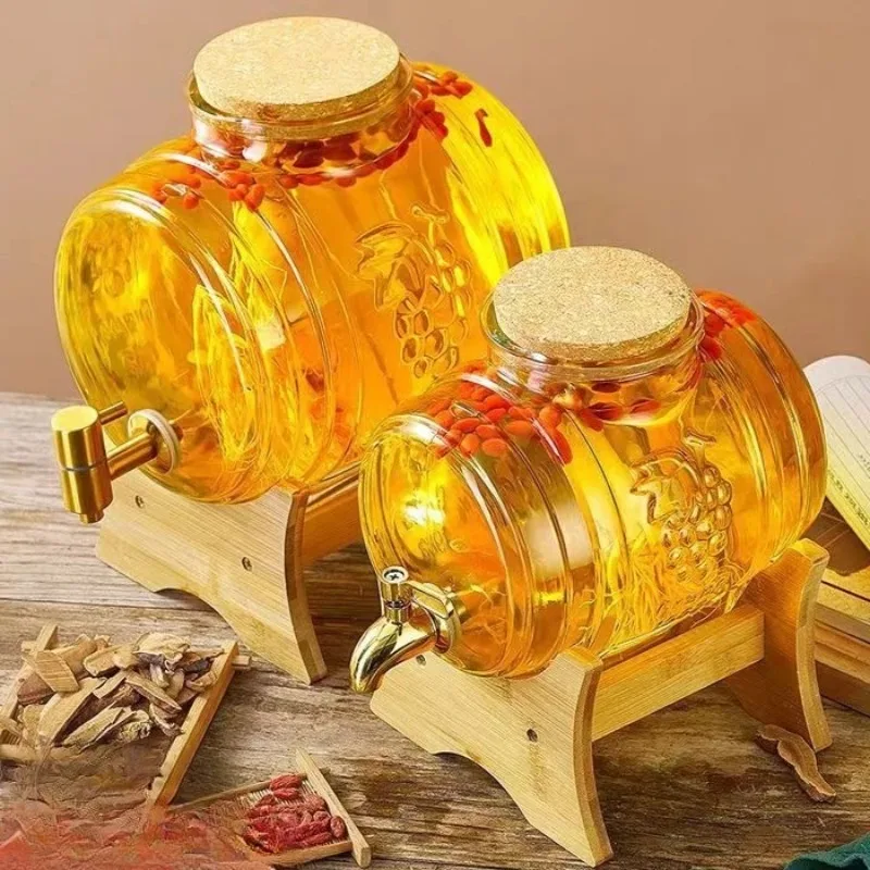 Airtight Large Glass Wine Cylinder Wide Mouth Barrel Jar For Homemade Grape Ginseng Medicinal Wine Storage