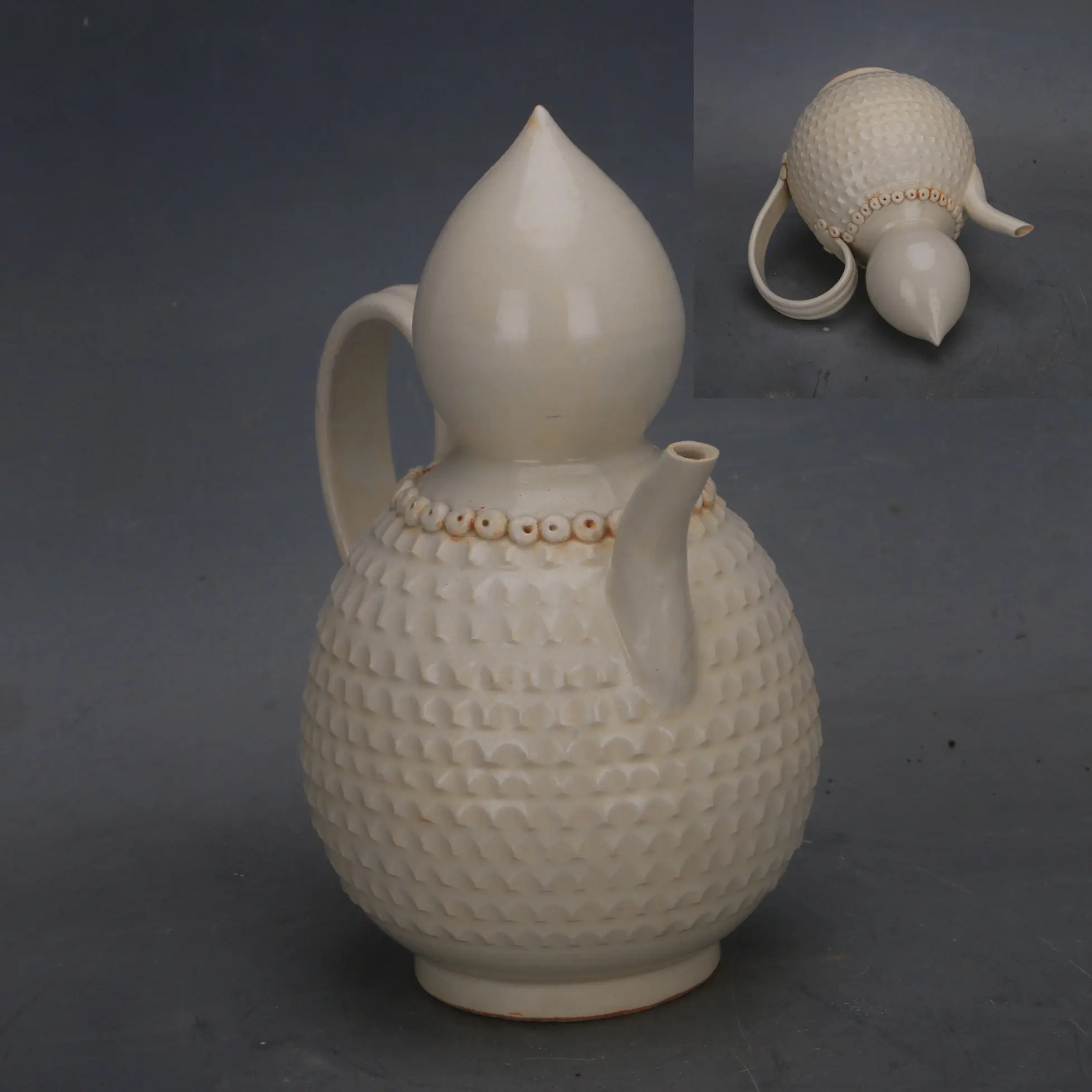 Song Ding Ware White Glaze Carved Inverted Teapot Vintage Chinese Ceramic Home Decor Collectible