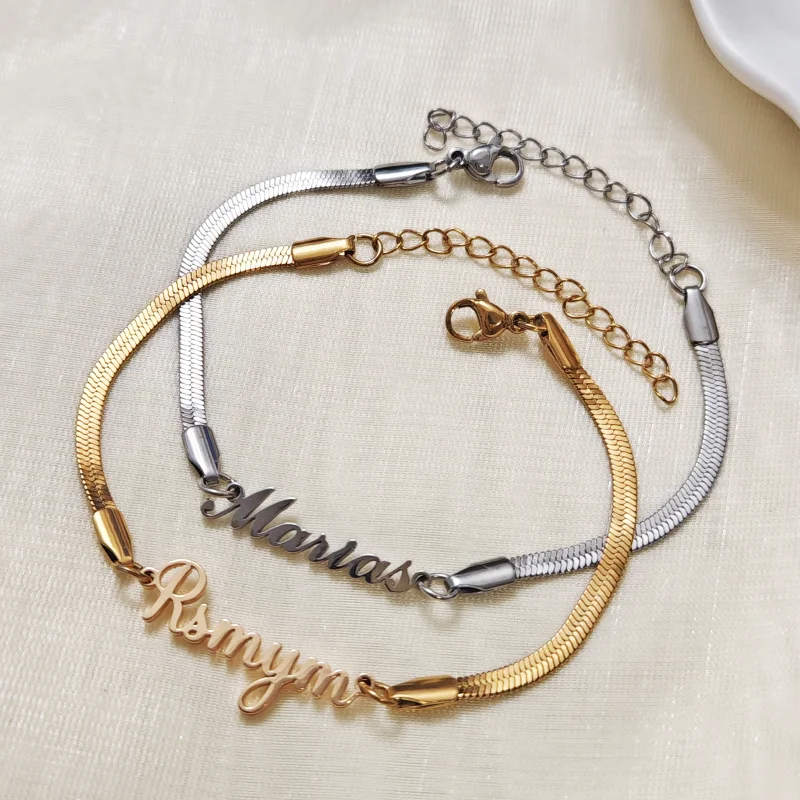 

Customized name flat snake bone bracelet, personalized letter name, high-end design, fashionable women's jewelry gift