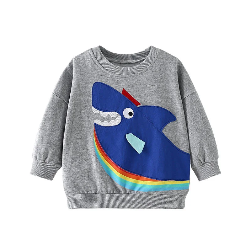 

Jumping Meters 2-7T Shark Applique Baby Sweatshirts Hot Selling Toddler Sport Tops Fashion Clothes Boys Girls Hooded Shirts