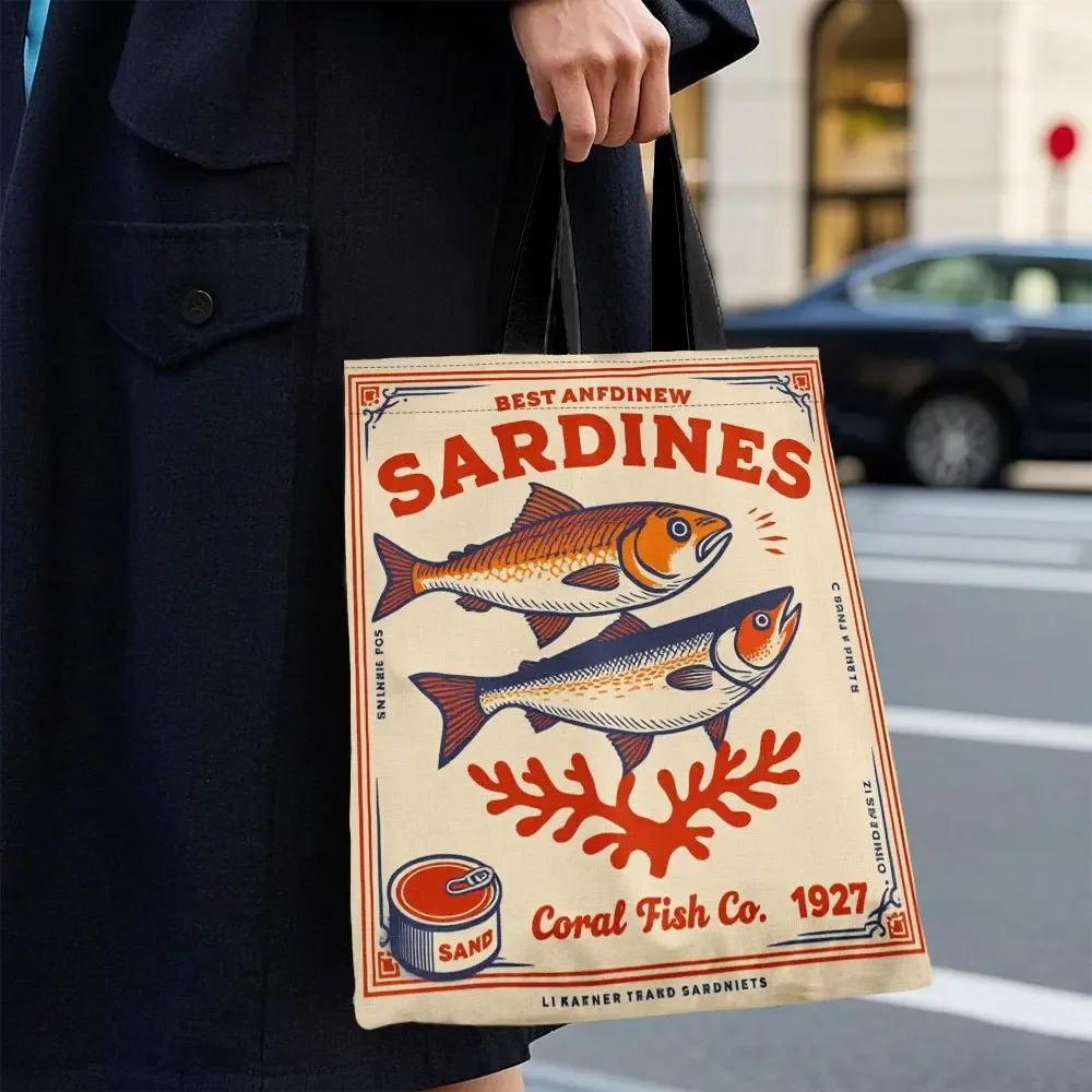 

Французская винтажная сумка-тоут с дизайном королевой рыбы, большая вместительная многоразовая сумка для продуктов, многоразовые сумки для покупок, прочные ручки