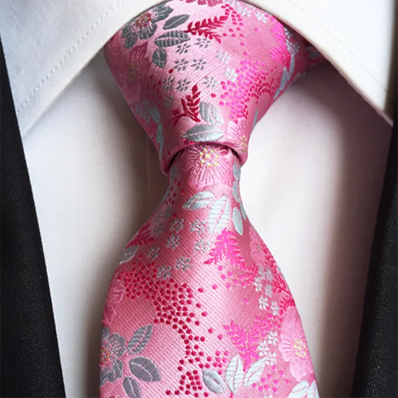 8 cm Tie Men Gravatas 100% Silk Floral Pink Neckties Paisley Novelty Design Wedding Party Ties Mens Shirt Accessories Gravatas