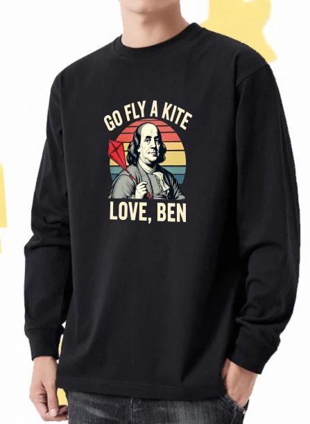 

T shirt for men autumn Christmas 90s vintage clothes Long sleeve Graphic tee Go Fly A Kite Love Ben Crewneck Christmas Printed t