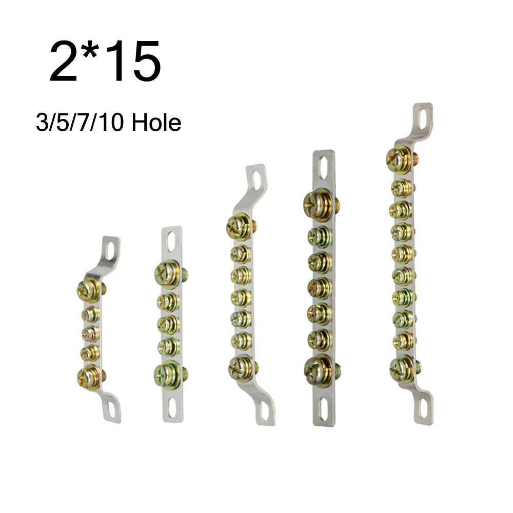 1Pcs 2*15 Grounding Terminal Block 3/5/7/10 Hole Copper Zero Line Row Connected Neutral Grounding Copper Strip