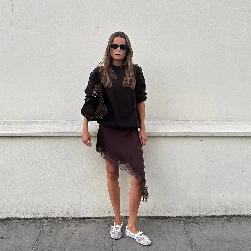 Sólido rendas retalhos midi saia feminina elegante cintura cinched meados de comprimento irregular inferior senhora 2026 festa diária saias de rua novo