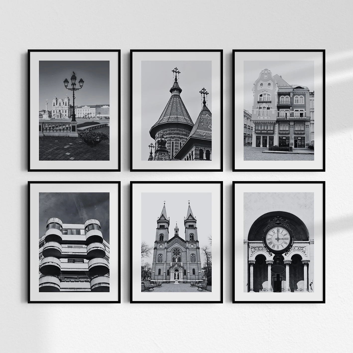 Ensemble de 6 affiches touristiques de villes roumaines, photographie en noir et blanc de Timișoara, affiches d'art imprimées sur toile, décoration de la maison