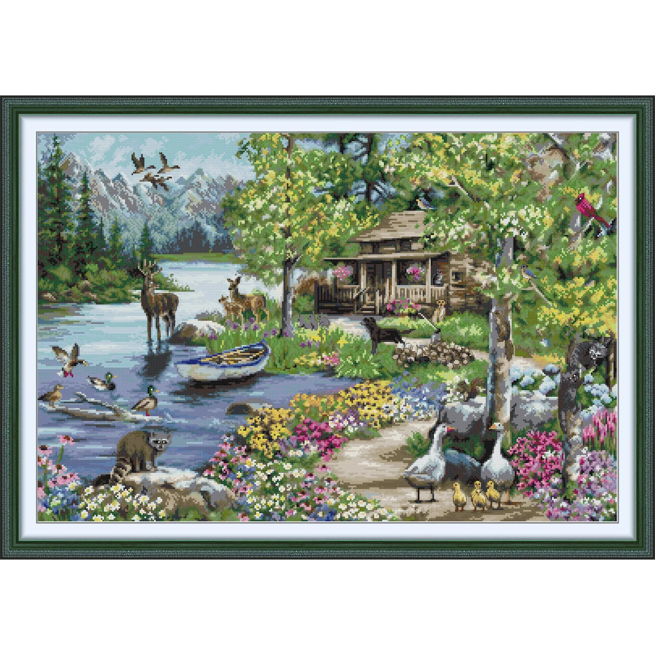 

Soulgift News Набор для вышивки крестом с предварительной печатью, штампованная ткань Аида с нитками DMC, набор для вышивания - Дом на озере