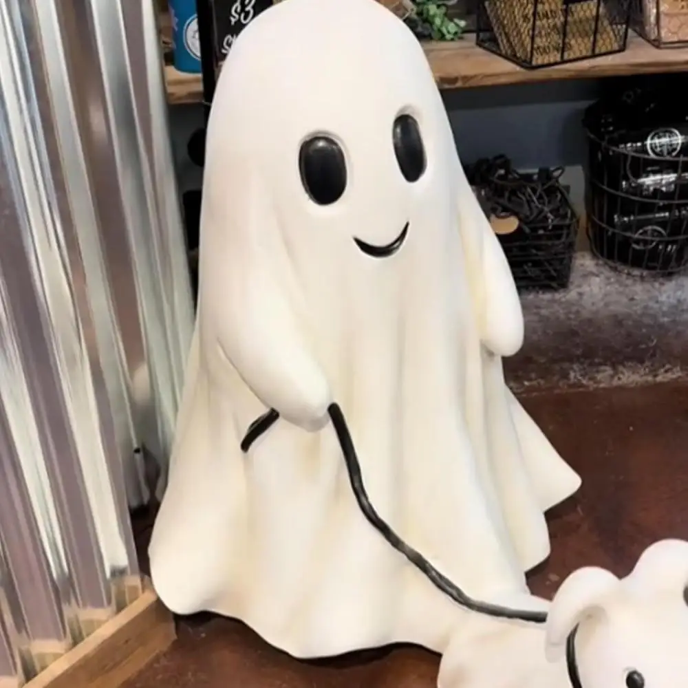 Halloween Ghost Walking Dog Statue Funny Ghost Walking His Ghost Dog Halloween Ghost Dog Statues Halloween Tabletop Decoration