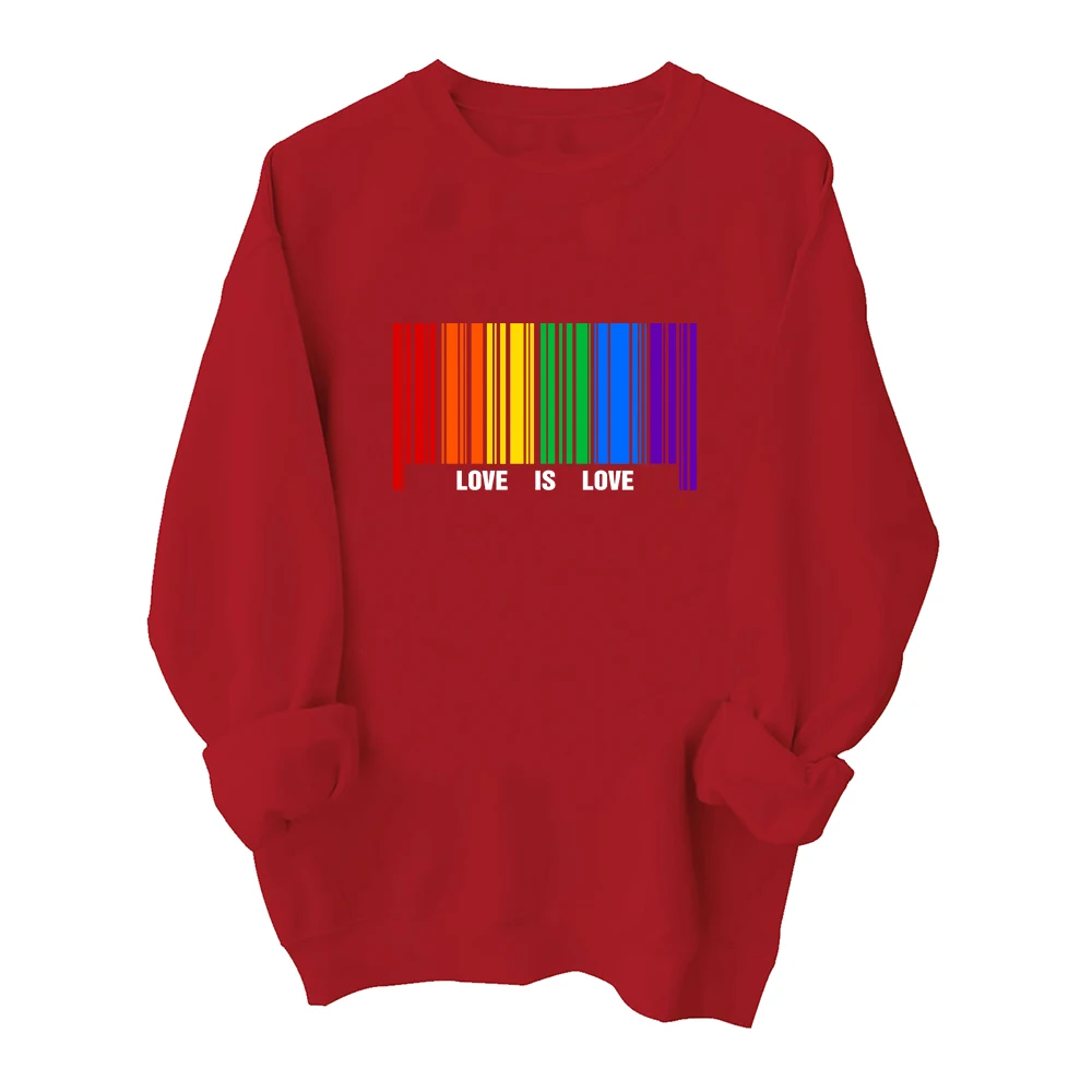 LGBT Pride Month Love Is Love Barcode Style Sweatshirt Harajuku Round Neck Long Sleeve Oversized Hoodie