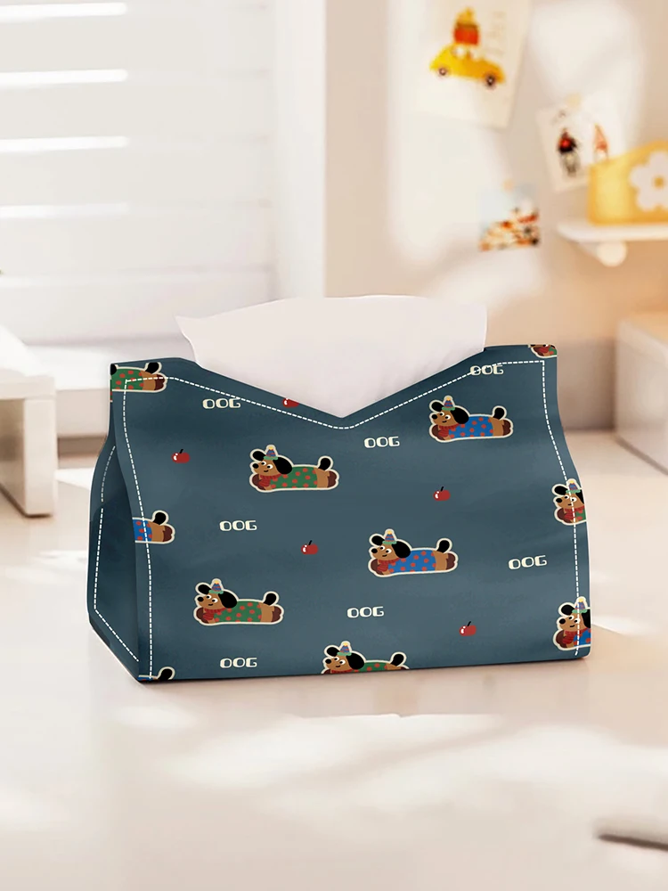 

Polka Dot Dog Office Desktop Tissue Box Home Use Tissue Storage Box Velvet Simple Cute Car Mounted Tissue Box