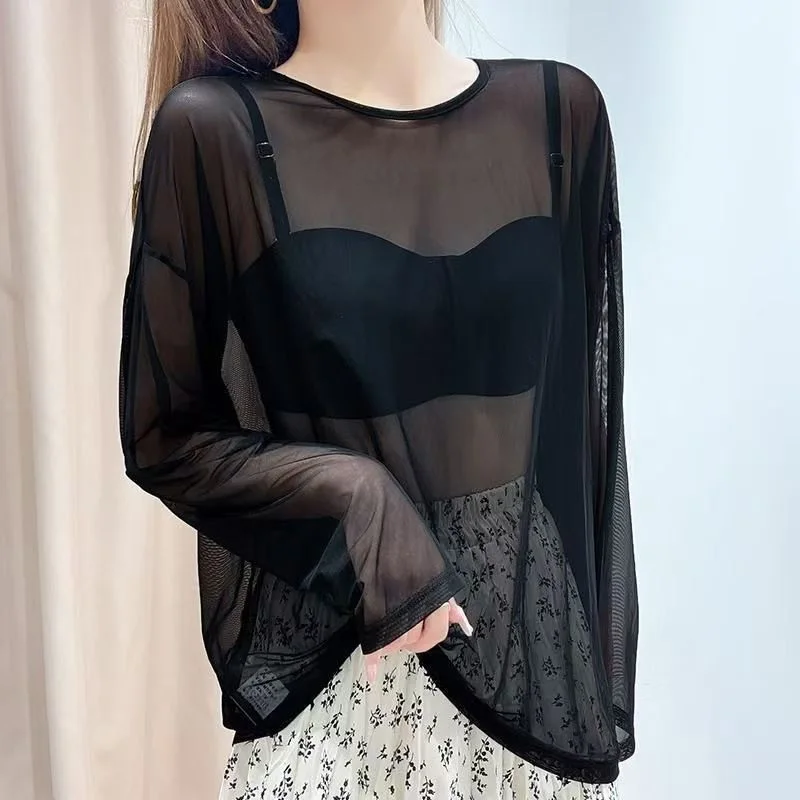 

Sexy Long Sleeve See Through Top Mesh Sheer Tunic Beach Cover Up Cover-ups Beach Dress Beach Wear Beachwear Female Women