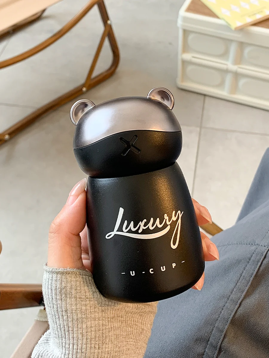 

Cute Portable Insulated Water Bottle for Women Simple High Aesthetic Small Capaci Stainl Steel Creative Bear Design