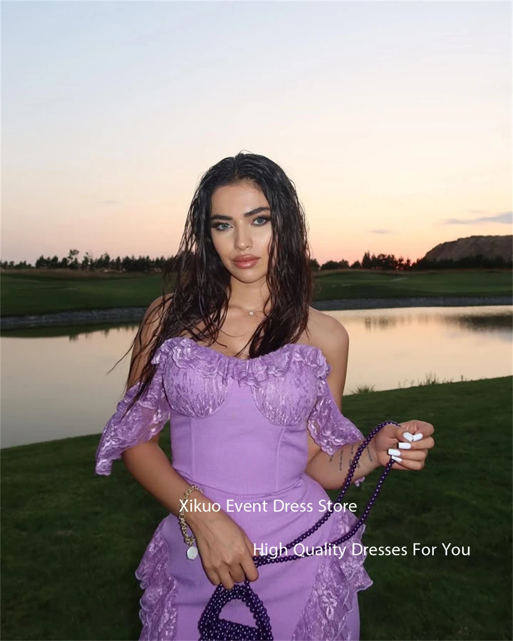 Xikuo رشيقة الأرجواني الساتان فساتين حفلات حورية البحر Ruched حفلة Vestidos Para Eventos حمالة مطوي فساتين السهرة مخصصة