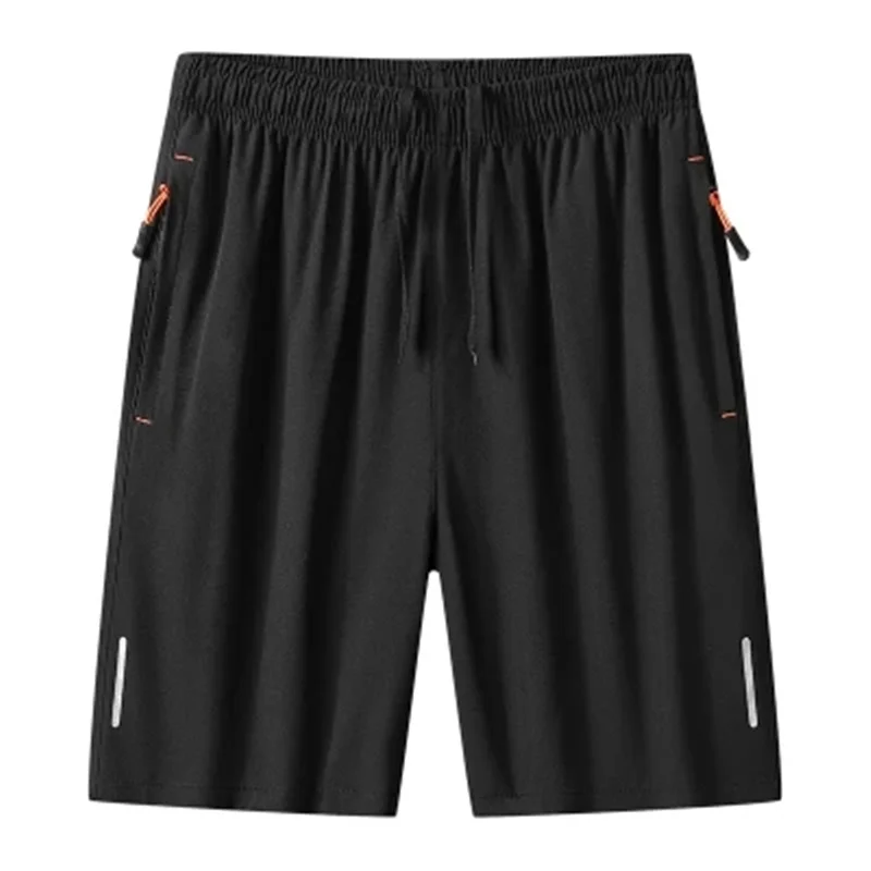 Zipper Pockets Sports Shorts for Men's Summer Ice Silk Breathable Loose Large Size Cool and Quick Drying Fashion Elastic Casua