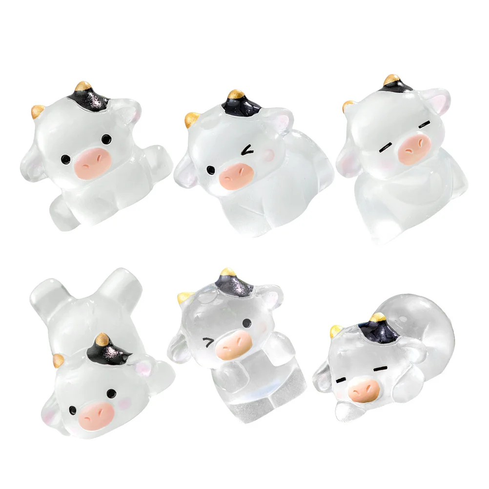 

6Pcs Luminous Cow Figurines Miniature Resin Cow Decor for Garden Lawn Balcony Tiny Animal Statues Miniature Figurines