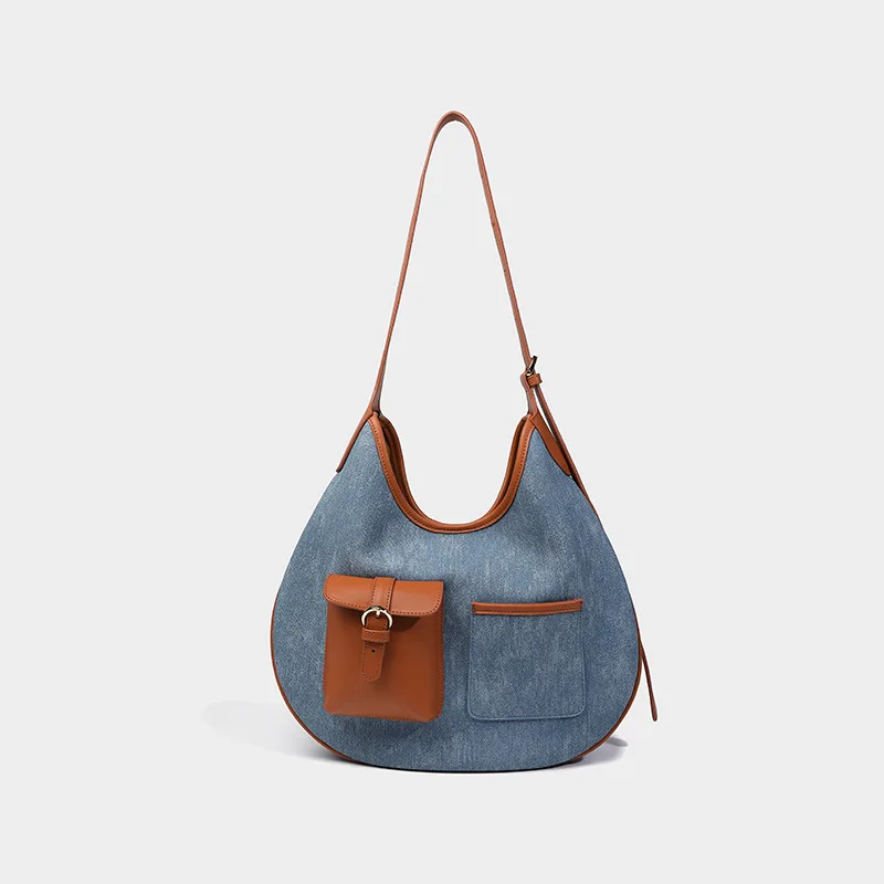 

2024 Large Capacity Ladies Denim Blue Tote Bag Women's Commuter Underarm Bag New Adult Girls Canvas Crossbody Bag