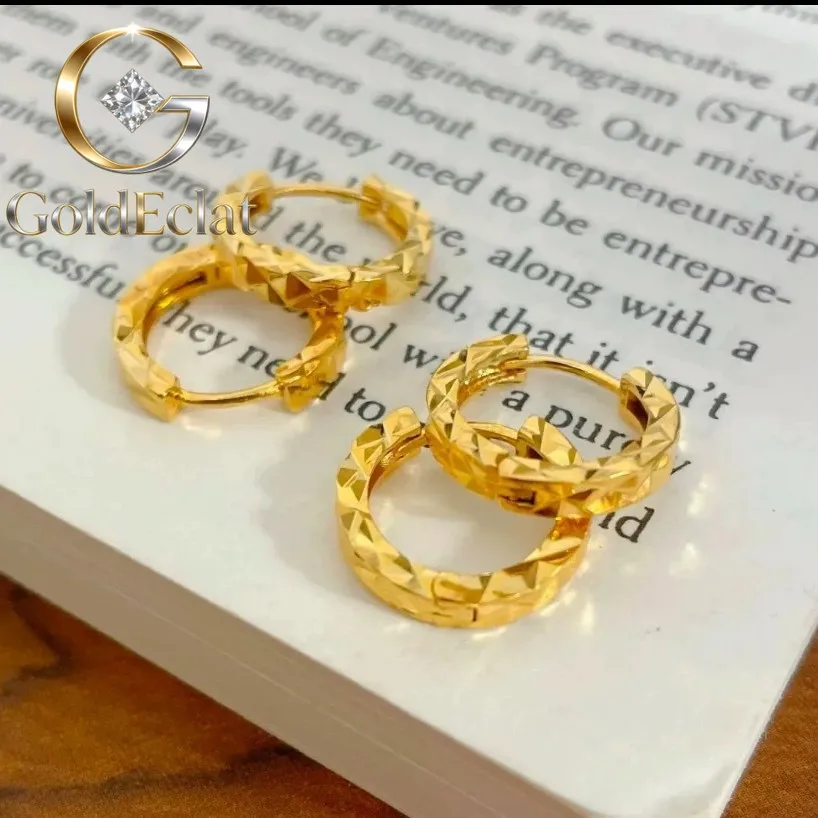 

GoldEclat Luxury 24K 9999 Pure Gold real gold Women's sparkling earrings niche light luxury earrings