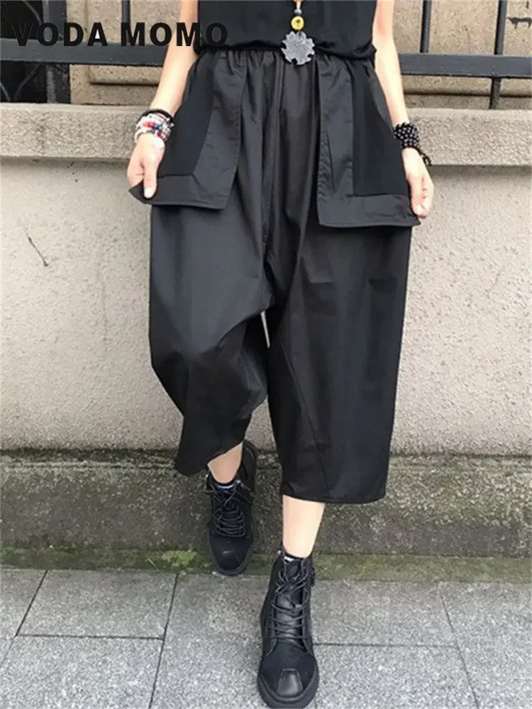 

Nine-point Pants Harajuku Casual Cargo Pants Solid Baggy Straight Trouser Wide Leg Pockets Joggers Trousers Y2K Women Streetwear