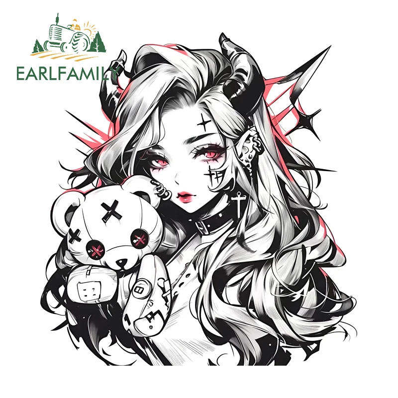 EARLFAMILY Devil Darkness Girl Car Sticker Tattoo Anime Demon Peek Graffiti Luggage Decal Waterproof Toolbox Personality Decor