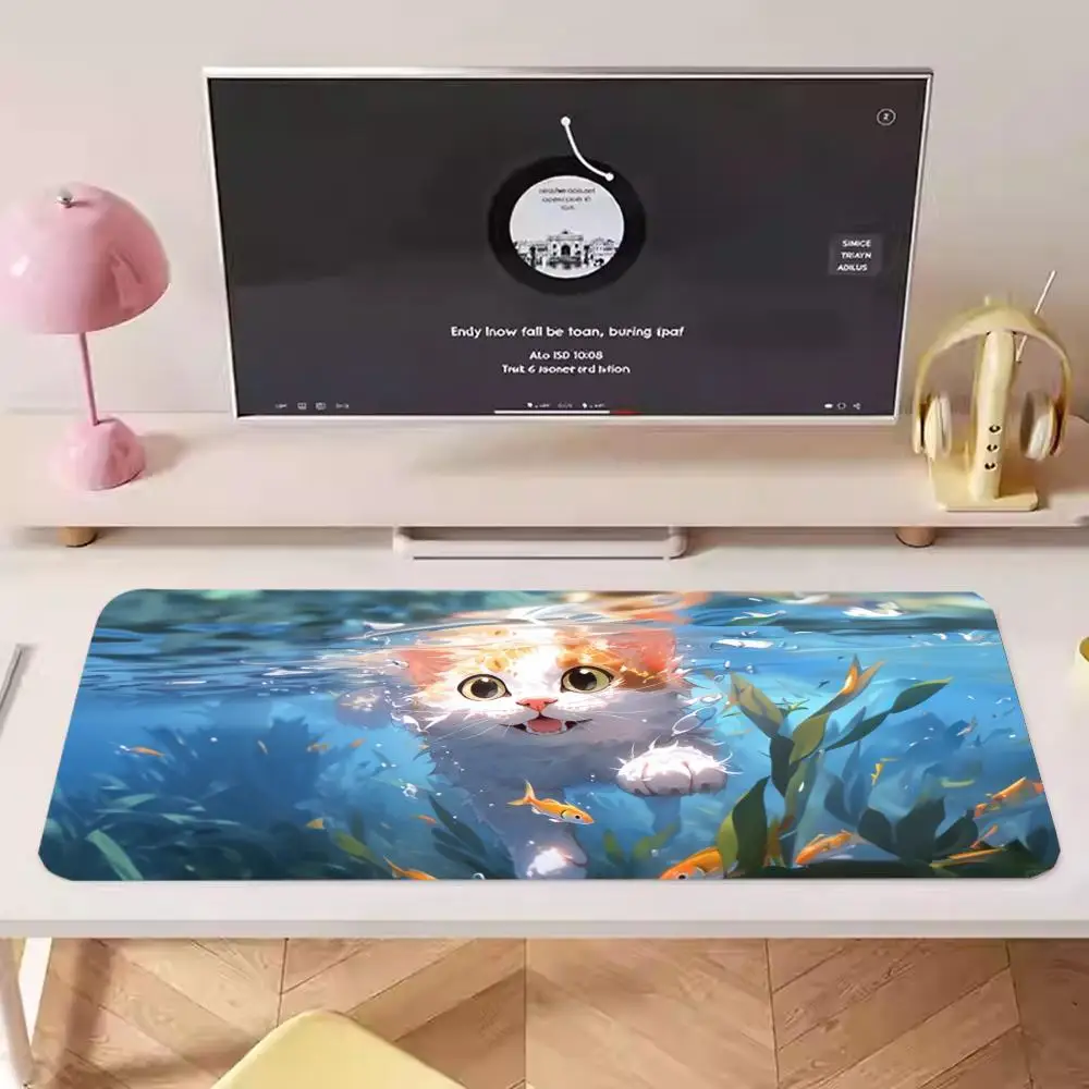 

Cute Underwater Cat Large Mouse Pad: Add Adorable Aquatic Charm to Your Desk