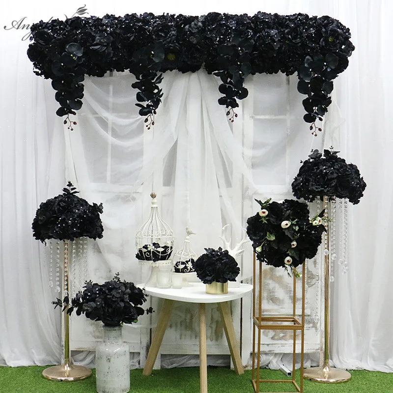 Black series artificial floral row arrangement match centerpieces flower ball curtain cornor flower decor wedding party ceremony