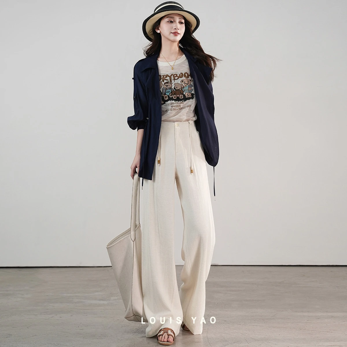 

Женские повседневные брюки LOUIS YAO из однотонной ткани с эффектом льна, коллекция Весна/Осень 2026, с индивидуальной регулируемой талией на завязках