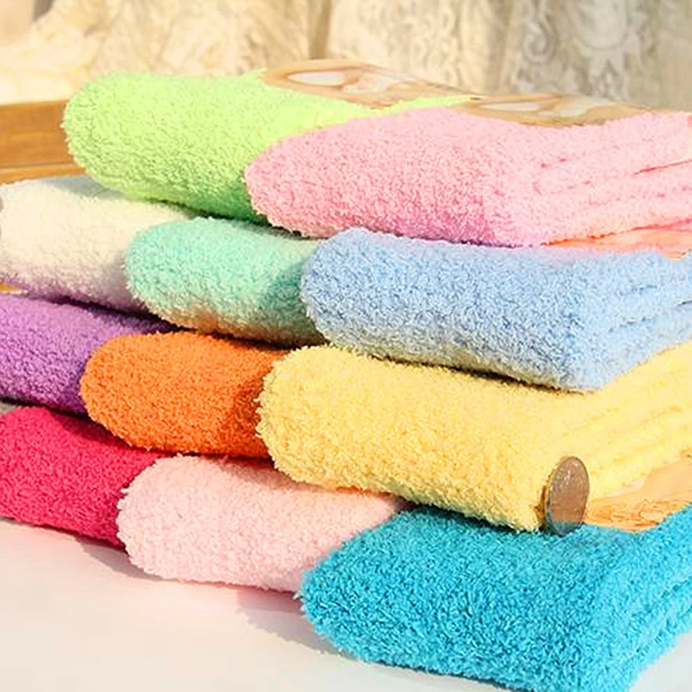 Women's Bed Socks Pure Candy Color Fluffy Warm Winter Christmas Gift Soft Floor Home Coral Fleece Velvet Socks Dropship