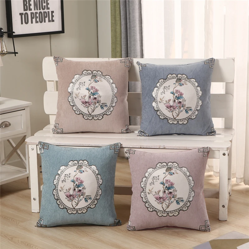 45x45cm Vintage Chenille Peony Flower Sofa Cushion Cover Home Living Room Decoration Throw Pillowcase