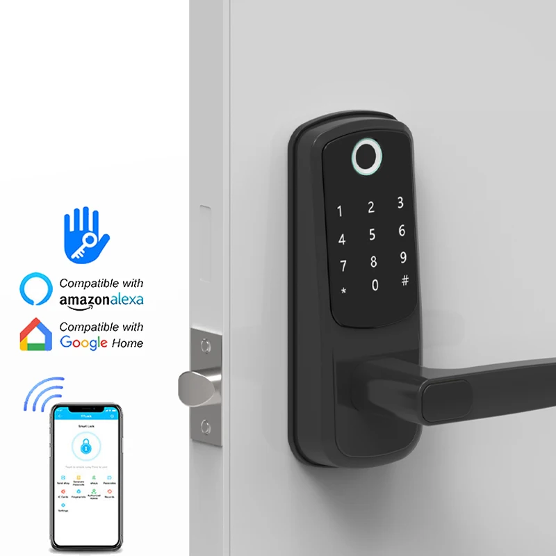 Беспроводной дверной замок с поддержкой Bluetooth, с приложением TTlock, со сканером отпечатков пальцев, смарт-карта, электронный дверной замок с цифровым кодом, Домашняя безопасность, деревянный дверной замок