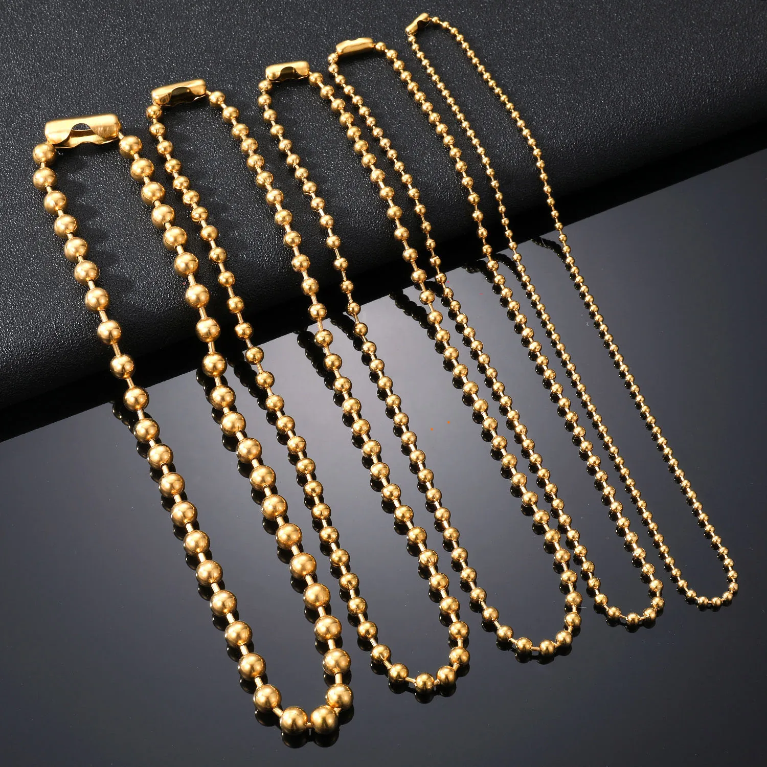 3/6/8mm Stainless Steel Ball Bead Necklaces For Women Men Gold/Silver Color Metal Bead Chain Choker For Jewelry Making