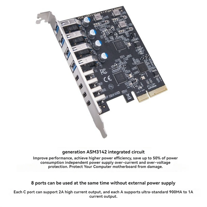 8-портовая карта расширения USB 3.2 PCI-E, адаптер, 20 Гбит/с, 4 Type-C + 4 Type-A, карта расширения для настольного ПК, хост-карта