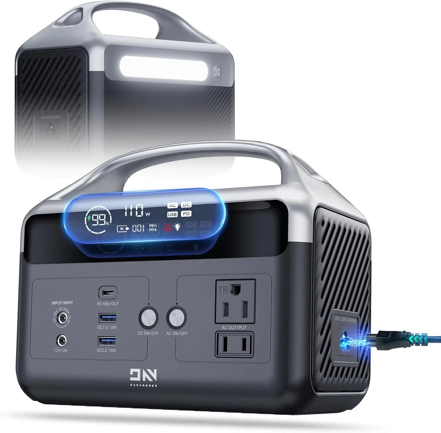 

Portable Power Station 60,000mAh with 192Wh LiFePO4 Battery, 2 AC Outlets, Fast Charging for Emergency & Outdoor Use