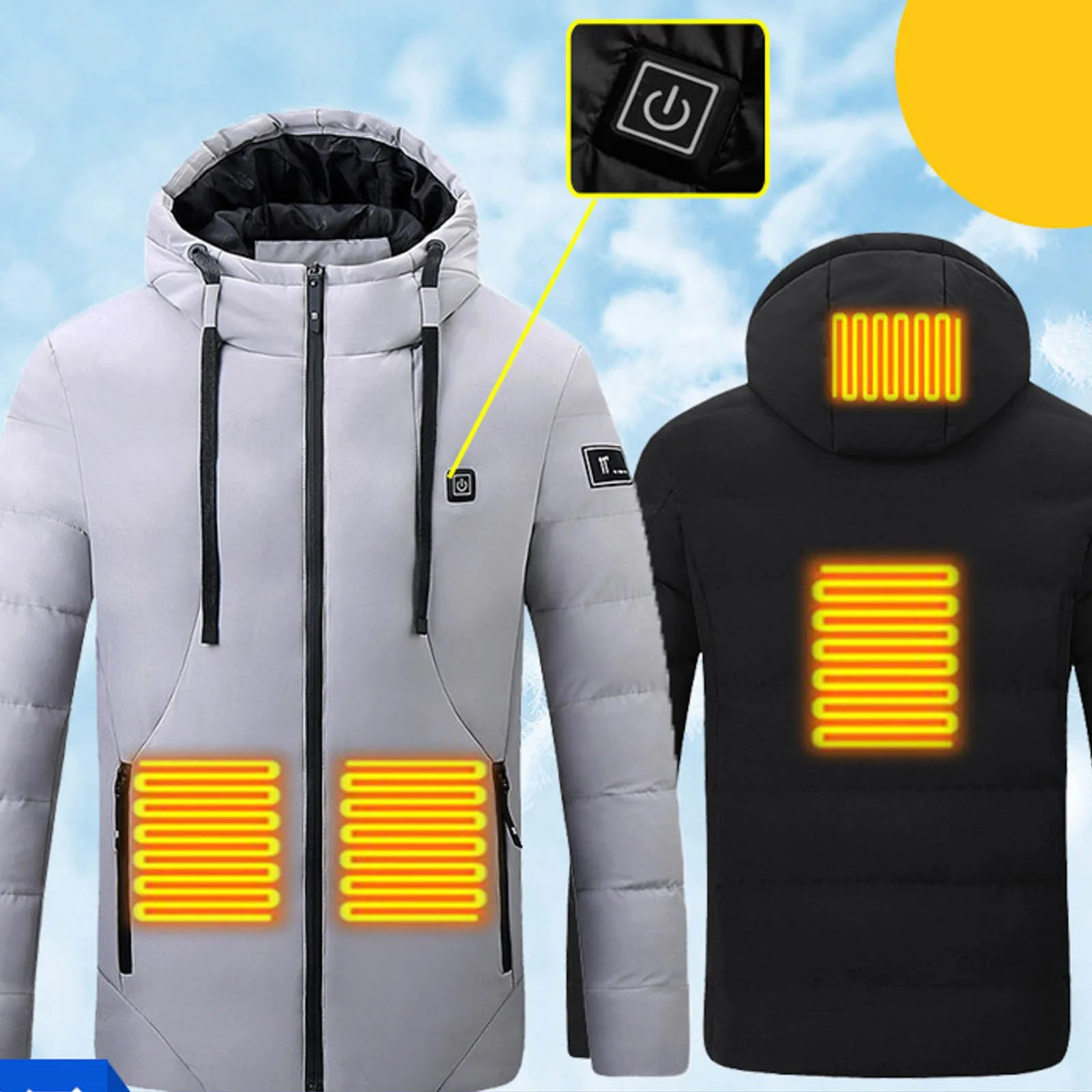 Jaket pemanas parka Usb elektrik, jaket bulu termal luar ruangan regulasi pengisian pemanas parka penahan angin 4 Area Pria