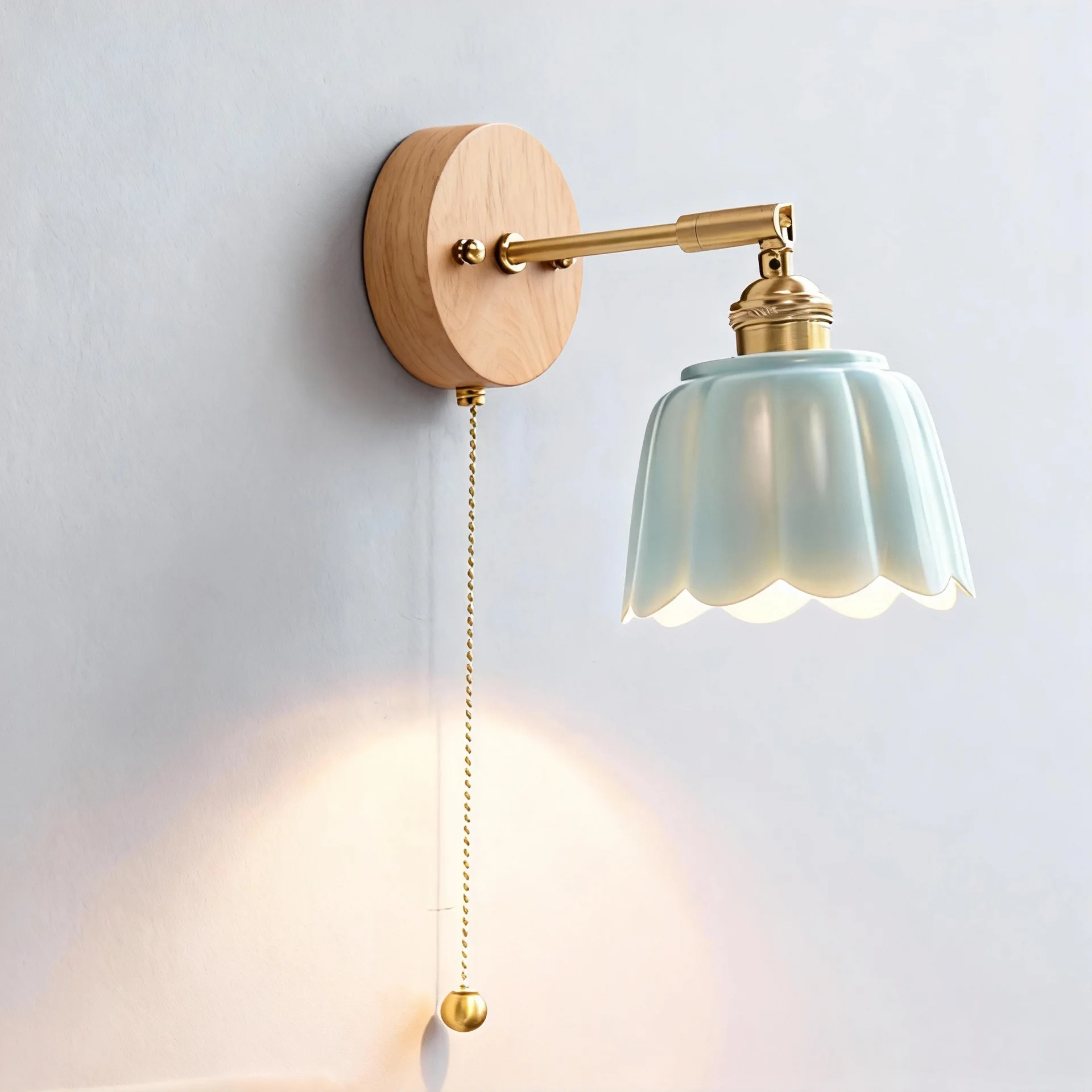 LED Ceramic Wall Lamp Walnut Bedroom Bedside Decorative Lamp Full Copper Living Room Background Wall Entrance Lamp With Switch