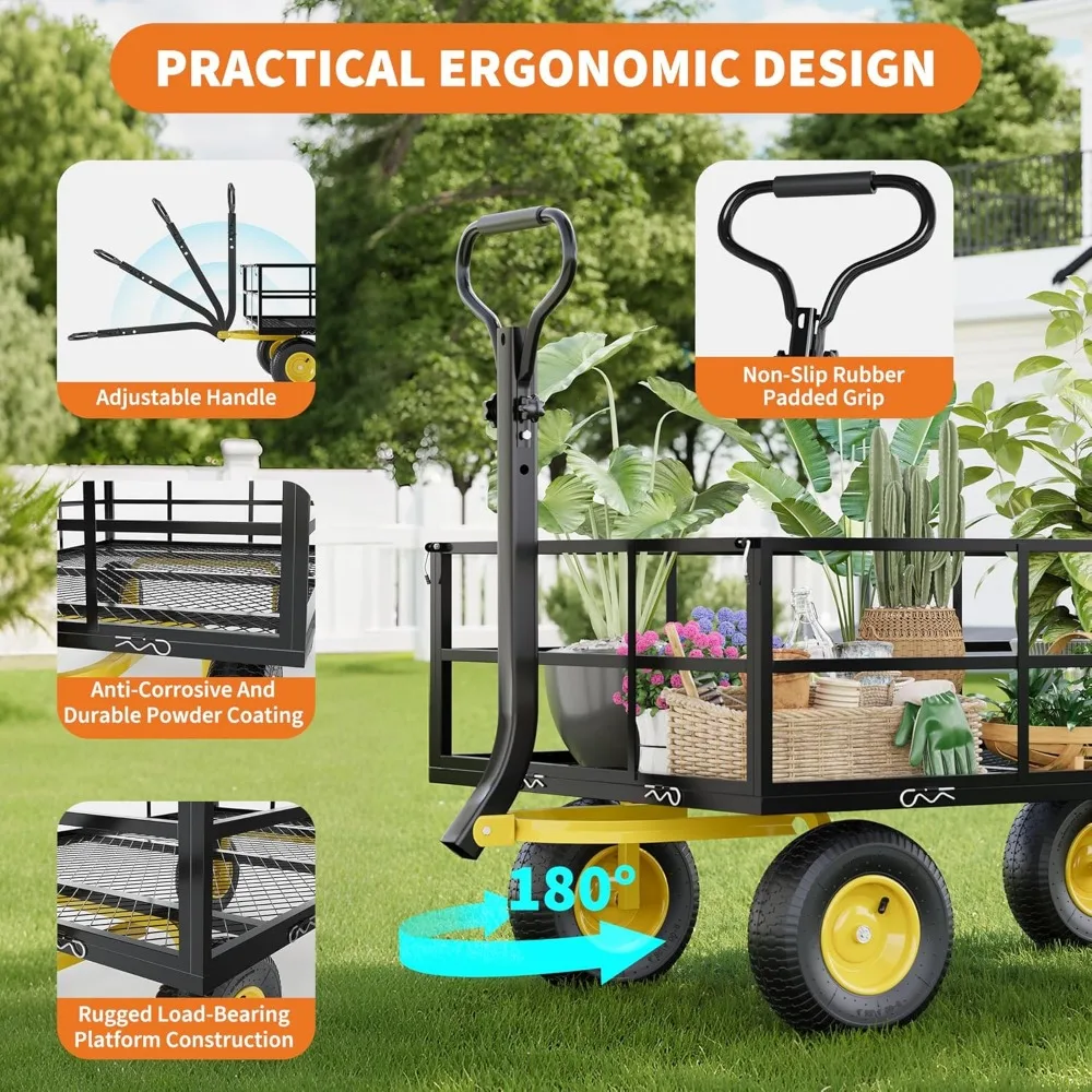 Heavy-Duty 3-in-1 Steel Garden Cart with 1200 lbs Capacity, All-Terrain Tires, and Removable Mesh Side Panels for Versatile Outd